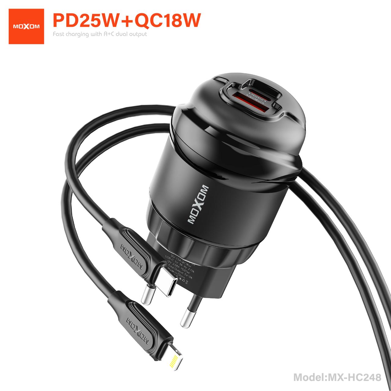 WhatsApp Image 2026-02-21 at 5.04.10 PM MOXOM PD25W + QC18W Fast Charging Wall Adapter with Built-in Type-C & Lightning Cable (MX-HC248) - Image 1
