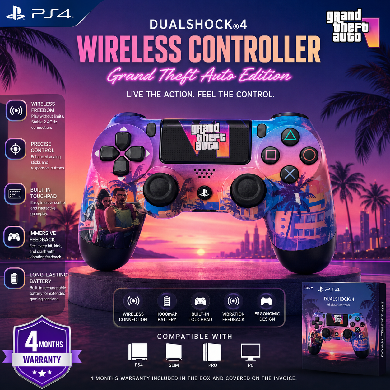 5da52b18-2f98-49a1-b06c-f193184c5dc6 PS4 DualShock 4 GTA Edition Controller - Image 1