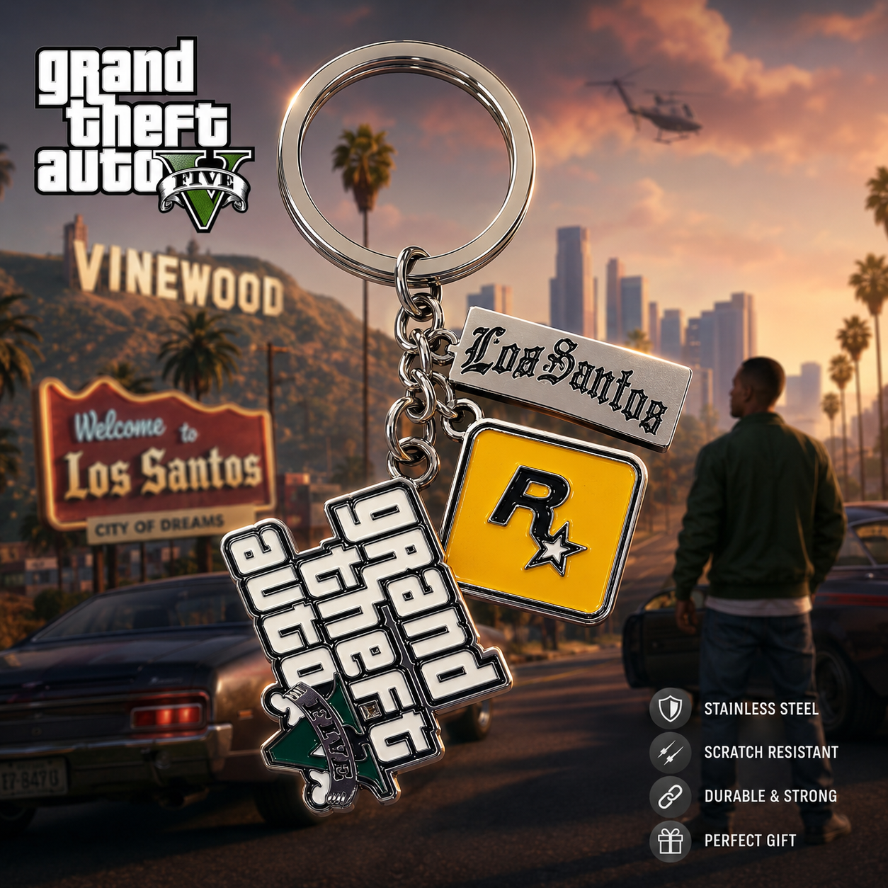 ed3b77bd-183d-4b00-902b-8b6e8effc27c GTA 5 Stainless Steel Keychain - Image 1